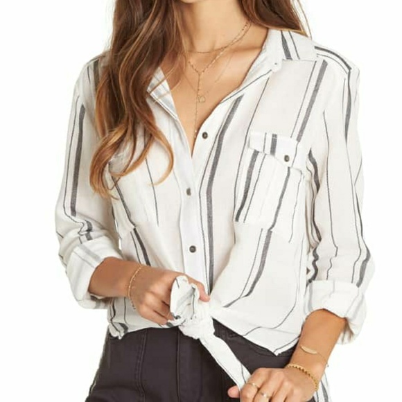 Billabong Tops - Billabong meadow swing tie front striped shirt